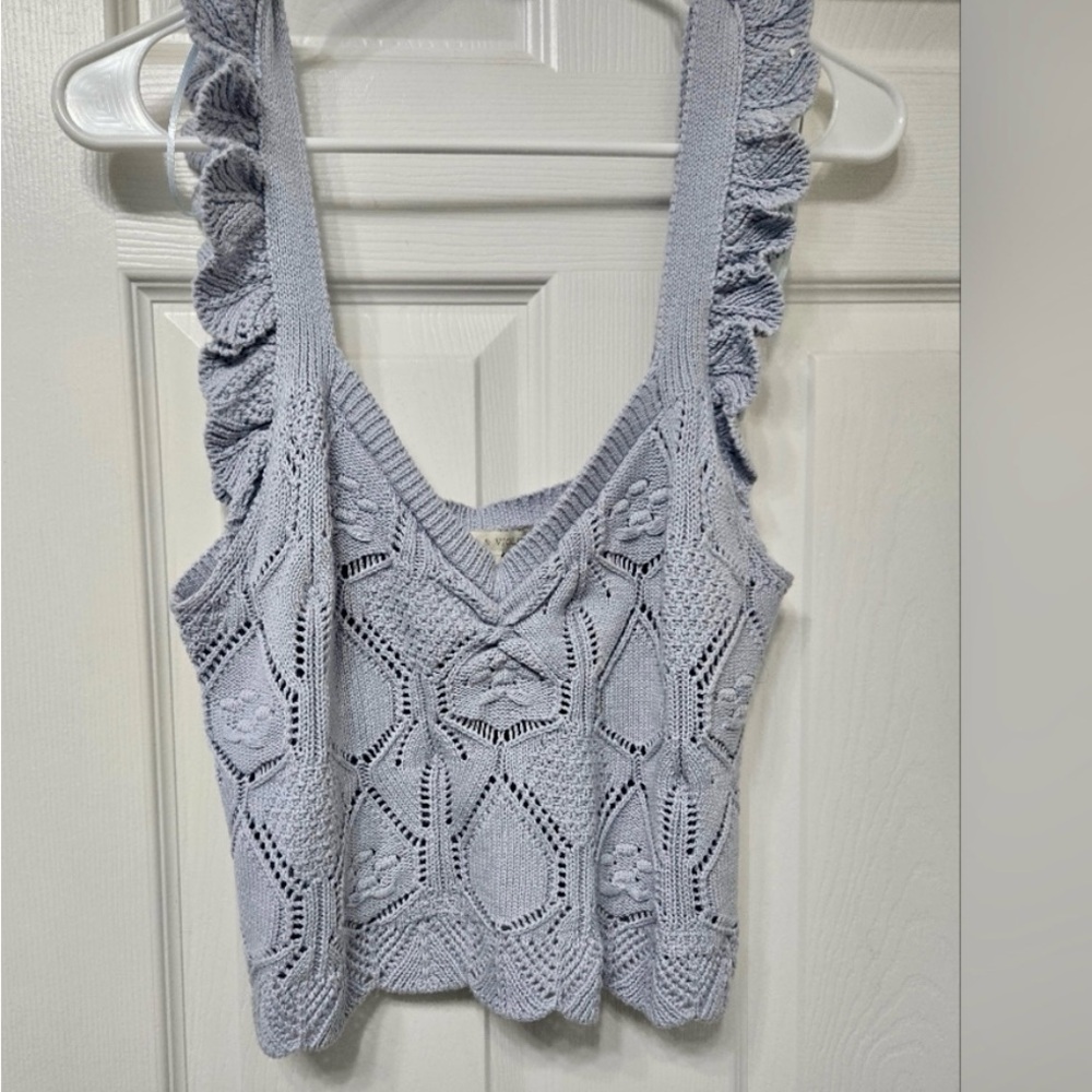 Chelsea & Violet Pointelle Stitched Scalloped Eyelet Knit Tank